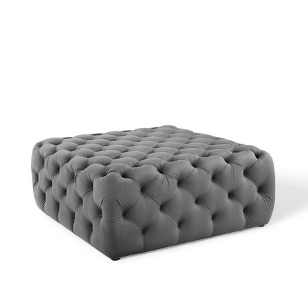 MODWAY FURNITURE Amour Tufted Button Large Square Performance Velvet Ottoman Gray EEI-3774-GRY